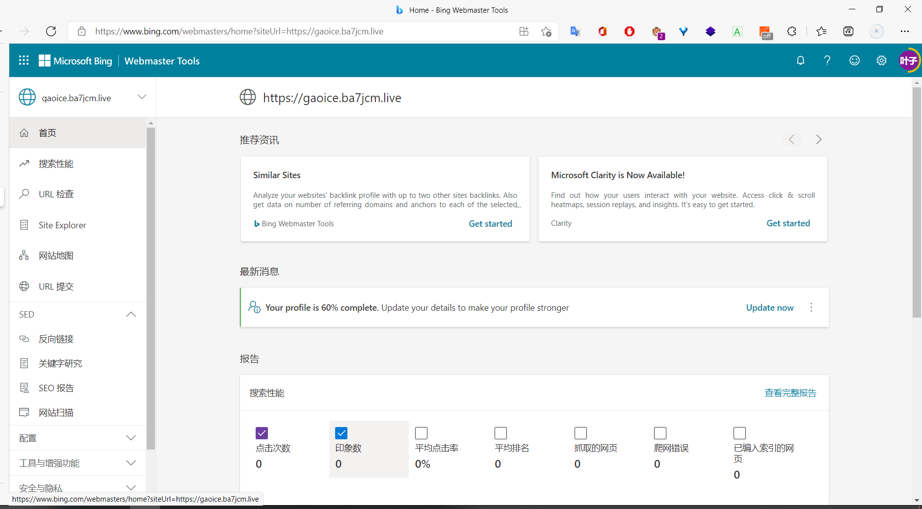 bing webmaster tool首页