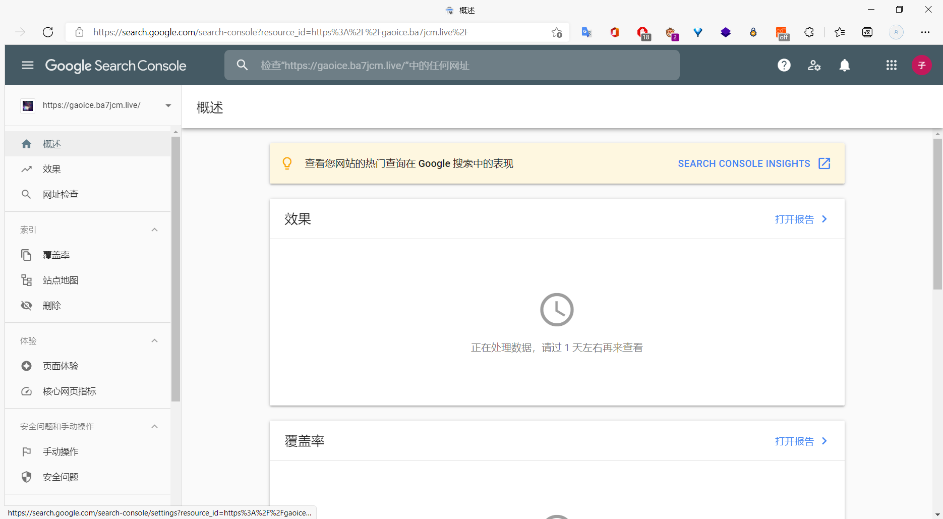 Google search console首页